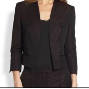 Hugo Boss Jianne Cropped Collarless Blazer Black Grey Windowpane Plaid Size 6